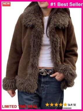 Faux Fur Shaggy Trim Jacket Warm Winter Shaggy Coat